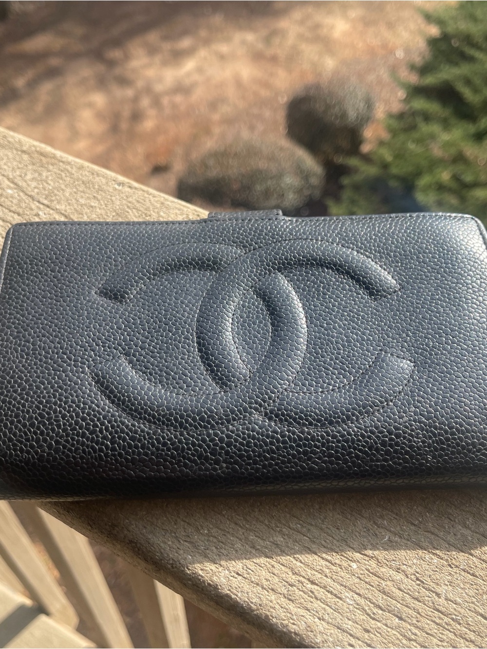CHANEL Black Caviar Leather Card & Key Holder with Embossed CC